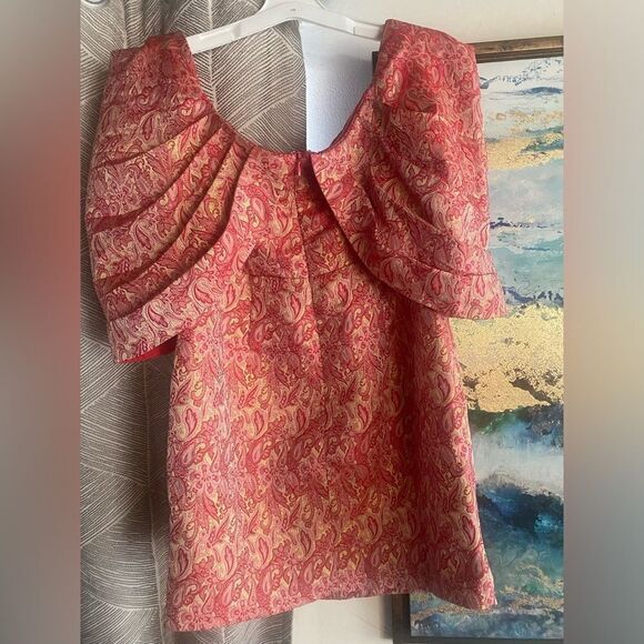 ASOS LUXE  red and gold off shoulder mini  dress size 10 - Picture 6 of 16